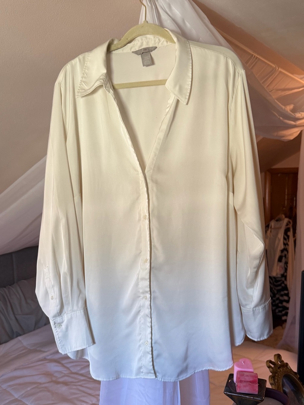 H&M Cream Silk Button-Up Shirt